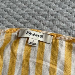Yellow striped button up tie front Madewell Blouse size L